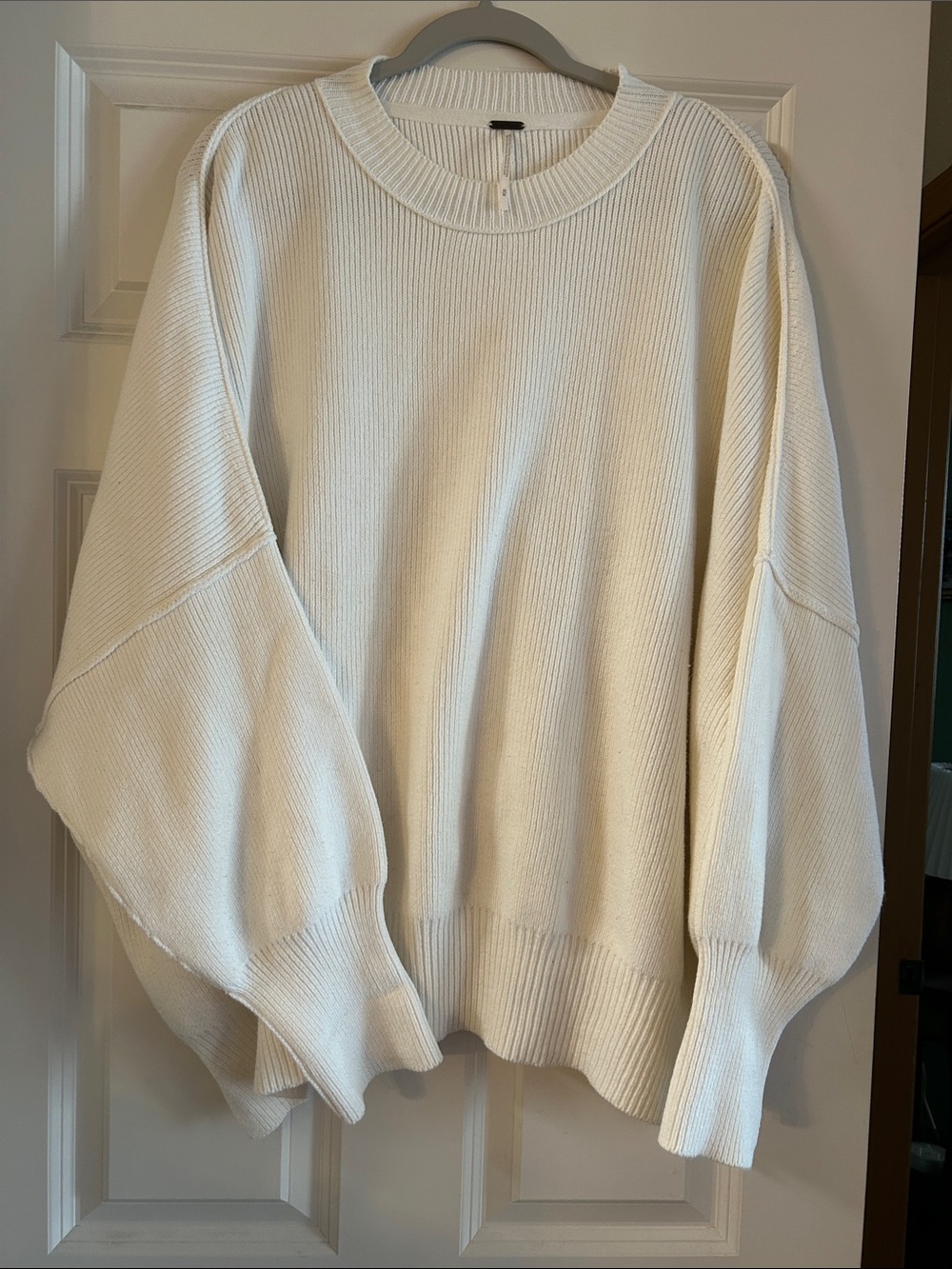 Free People Cream Oversized Ribbed Crewneck Sweater M